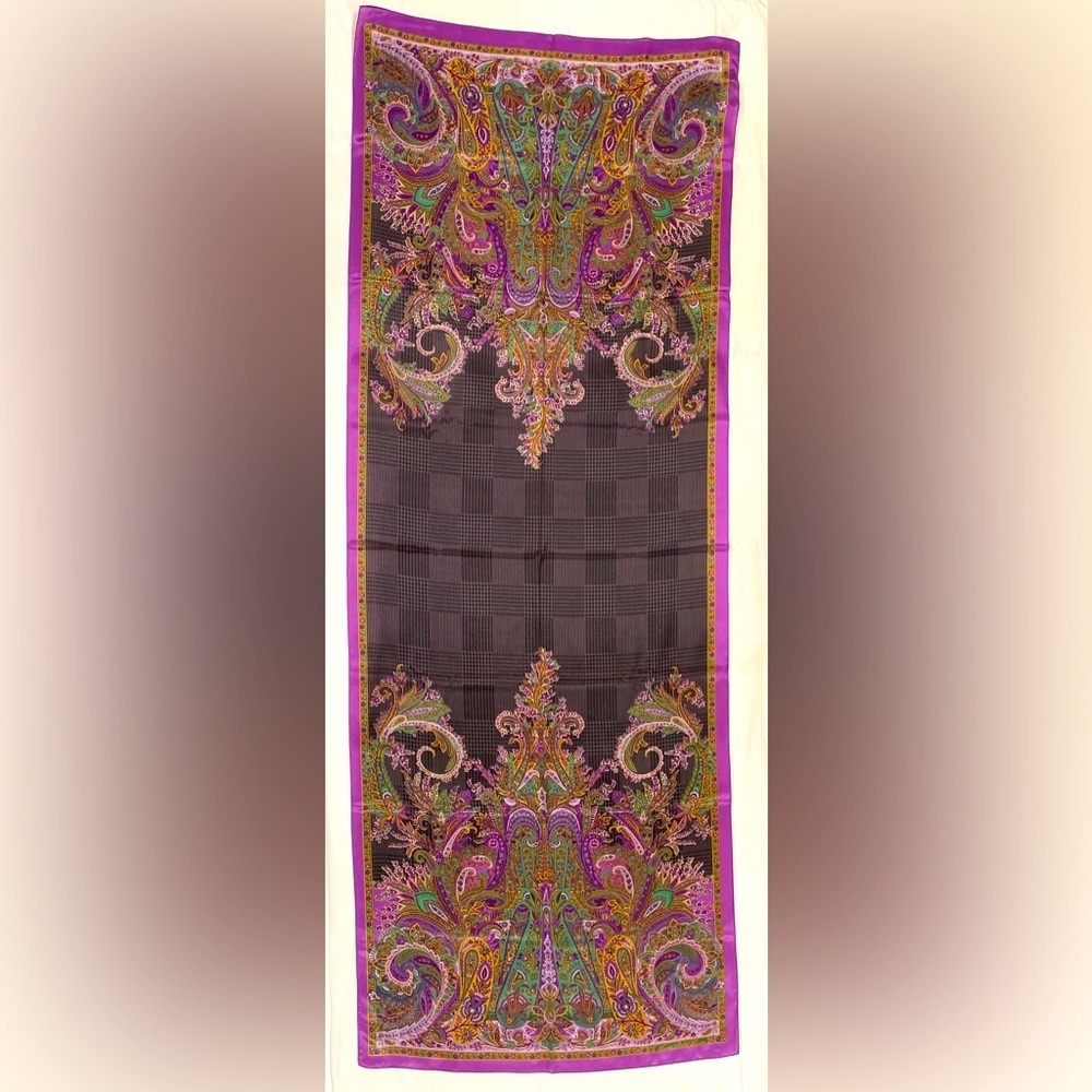 Absolutely Gorgeous Ralph Lauren Silk Scarf. 25” x 66” Color Purple Paisley